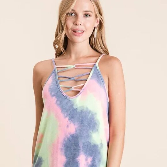✨NWT BiBi Tie Dye Terry Camisole with Caged Neck - Picture 1 of 10
